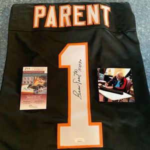 Autographed Bernie Parent hockey Jersey.